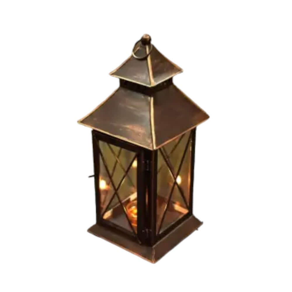 ROYALSTUFFS Hanging Moroccon Lantern for Decorations (Antique ) Brown Iron Table Lantern (4.5x4.5x12 Inch)