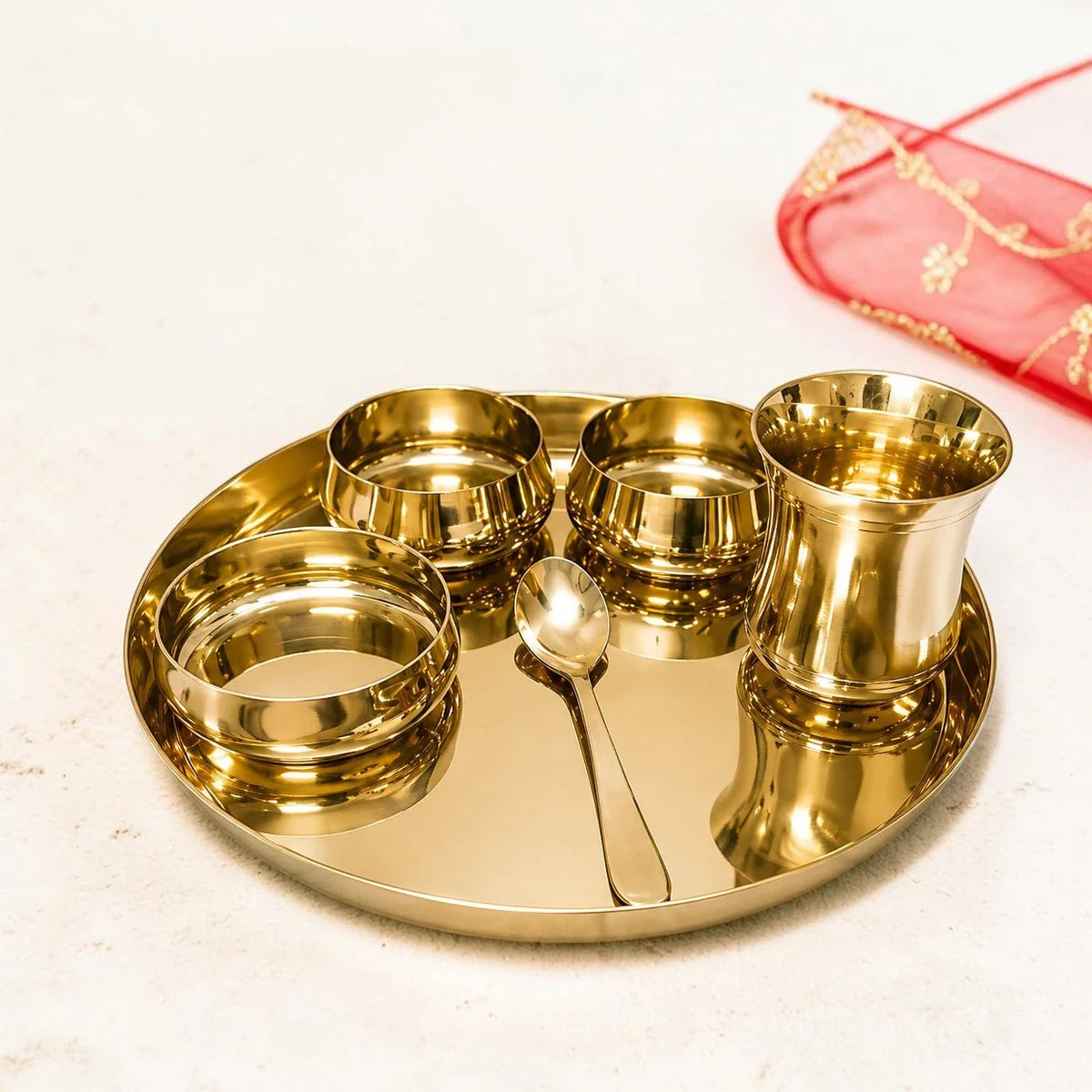 11.5-Inch Pure Kansa Thali Set - Curve Shine