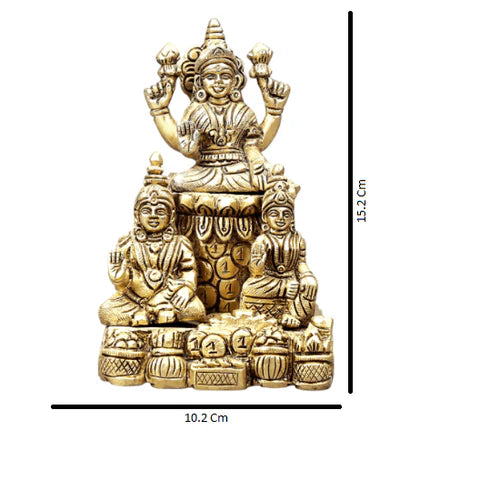 Brass Lord Kubera with Goddess Lakshmi and Riddhi Idol – Handmade Sacred Murti