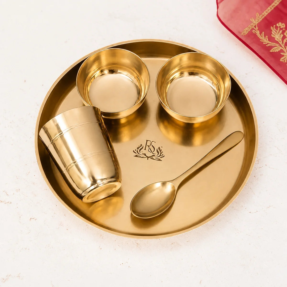 10 Inch Pure Kansa Bronze Bhojan Thali Set – 5 Piece Handcrafted Dinnerware Set (80:20 Certified Bronze)