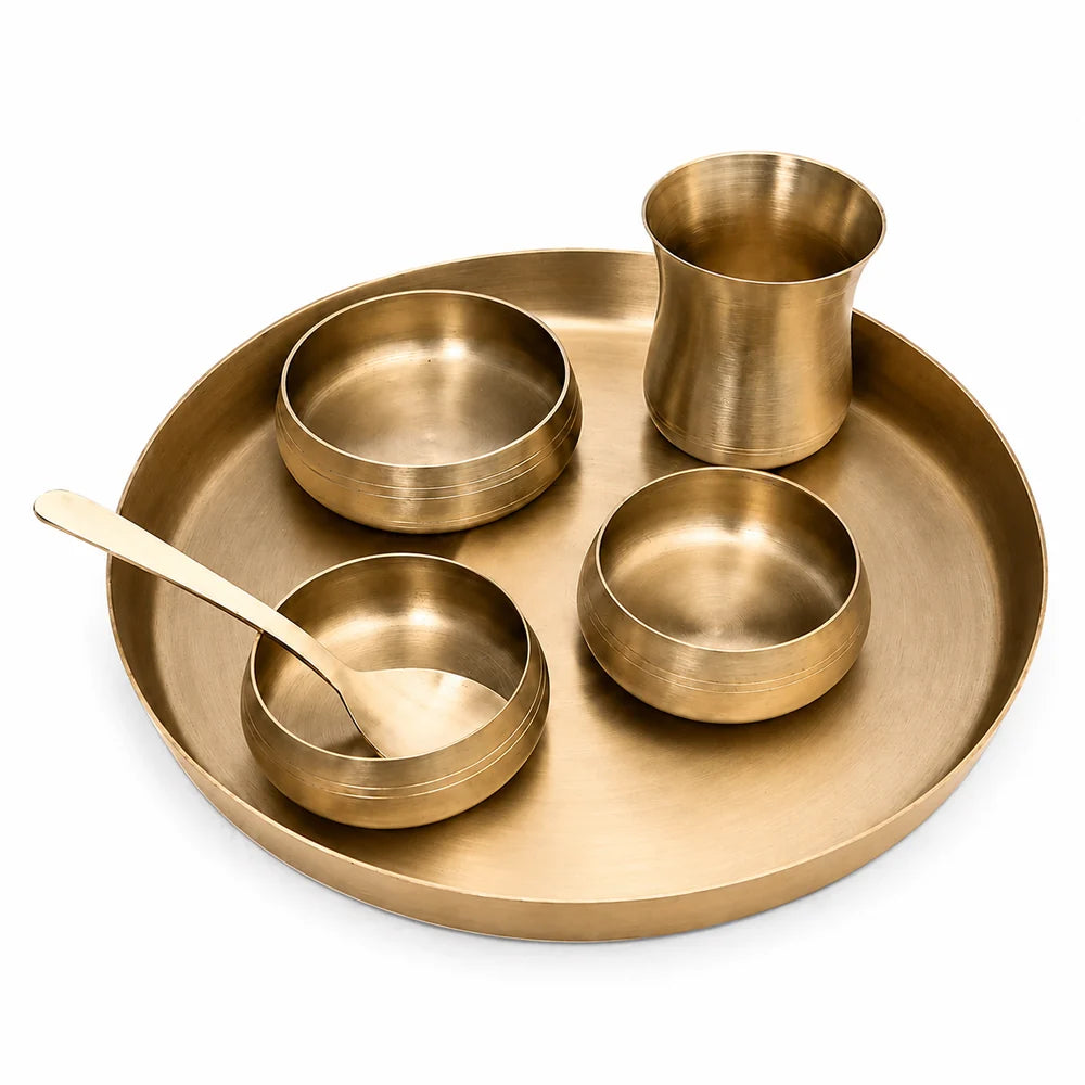 Pure Kansa Thali Set – 6 Piece | Curved Design Bronze
