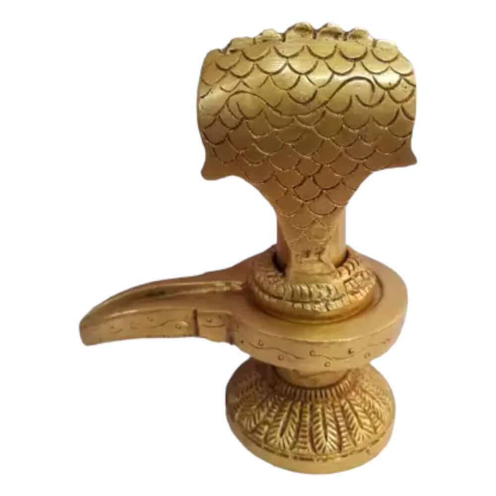 ROYALSTUFFS Brass Shivling with Hand Work on Snakes Decorative Showpiece - 5.5 Inch (Brass, Gold)