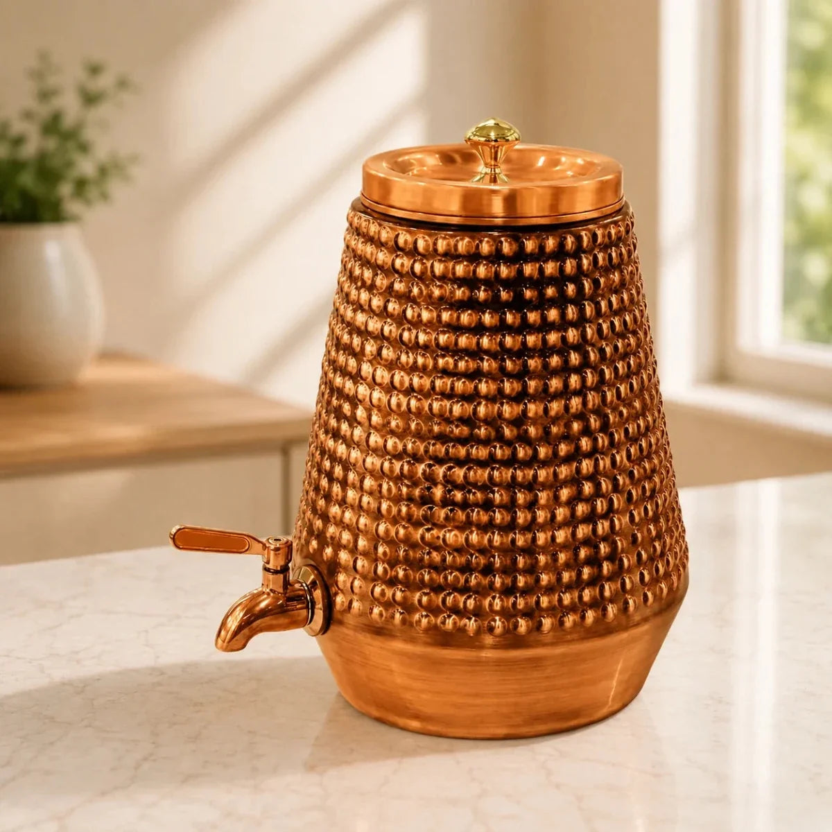 RoyalStuffs 5 L Hammered Antique Copper Water Dispenser – Handcrafted Copper Beverage Dispenser with Tap