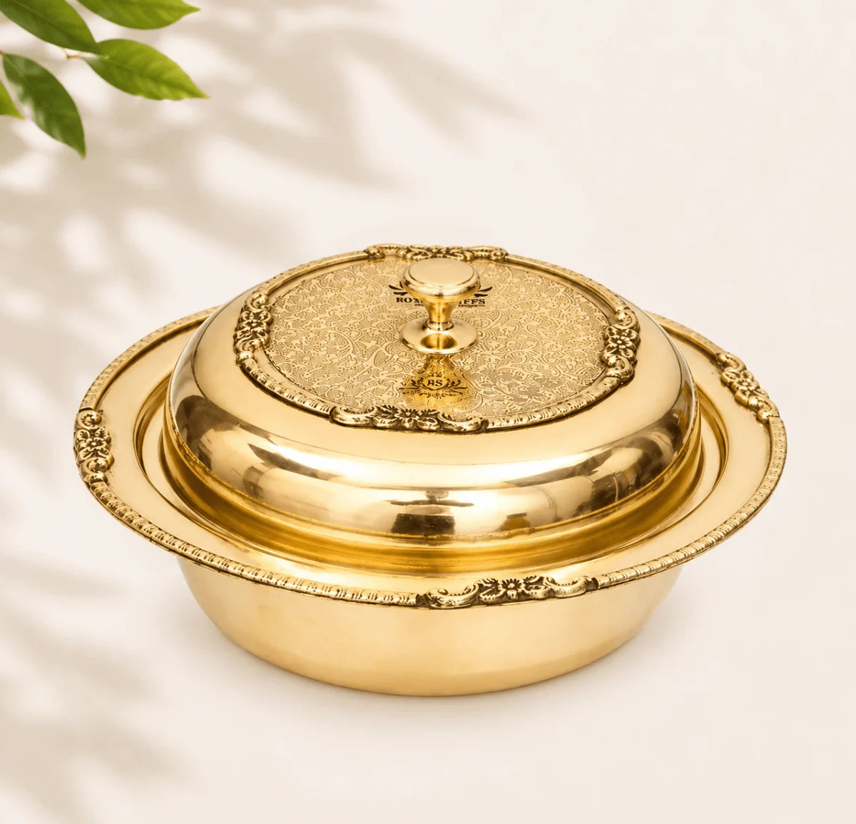 500 ML Pure Brass Serving Donga with Lid – Handcrafted Premium Tableware Bowl