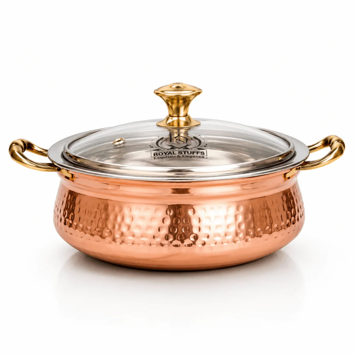 Hammered Copper Handi Bowl with Glass Lid – Stainless Steel Serving Casserole (500 ML)