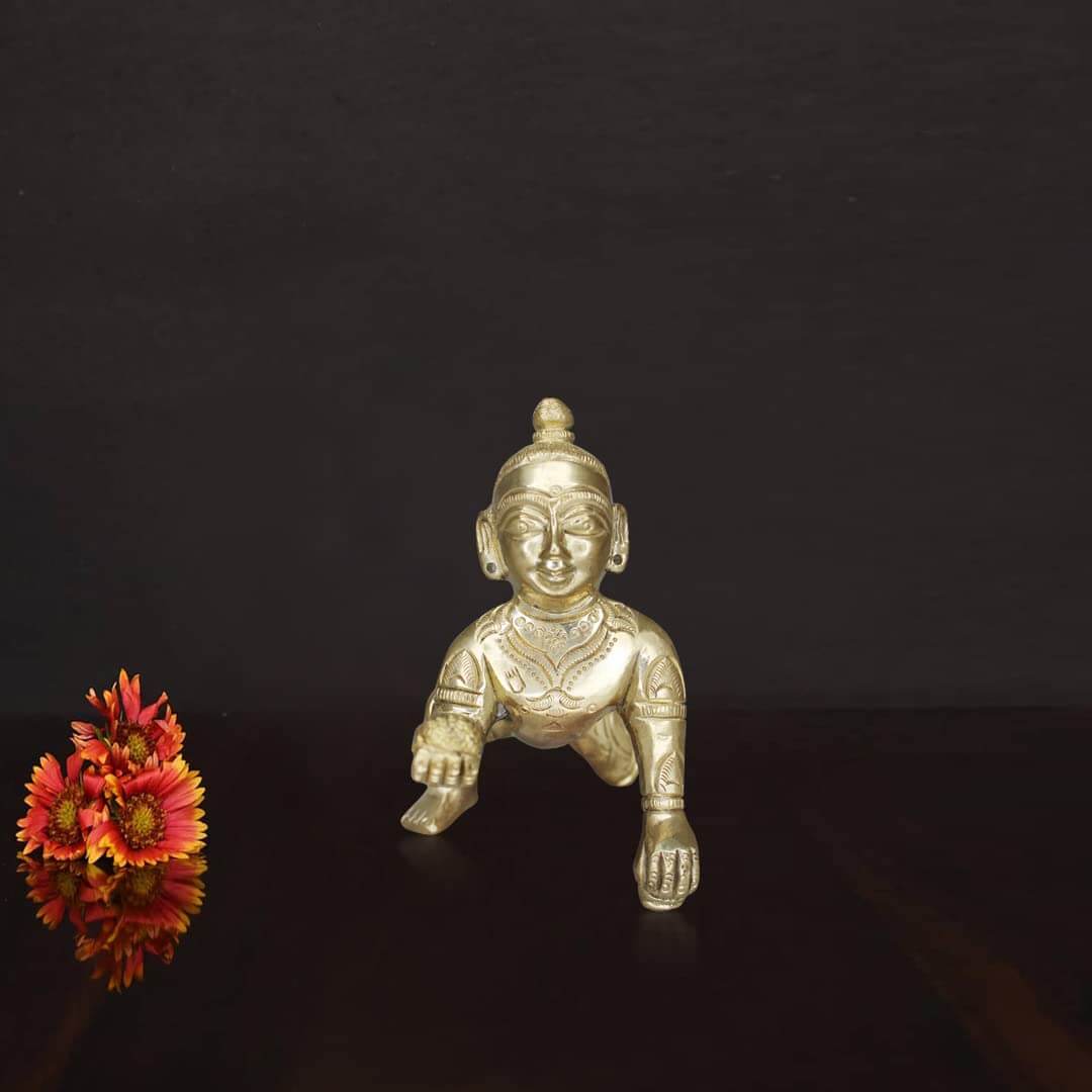 ROYALSTUFFS Brass Laddoo Gopal, Baby Krishna,Idol Statue Sculpture, Brass Laddu Gopal Kishan, Thakurji Murti Idol Statue, Laddu Gopal Idol, Bal Gopal Murti | Weight - 530 Grams