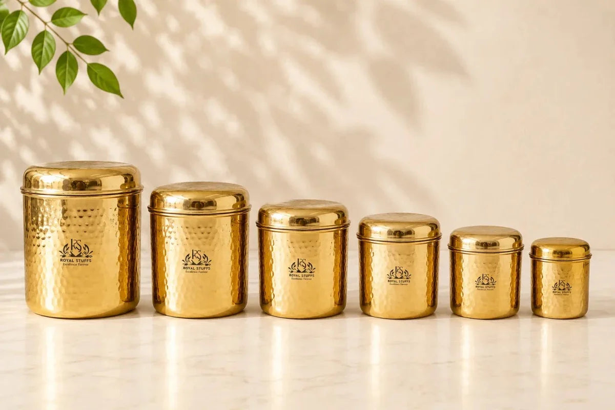 6 Piece Brass Storage Container Set – Premium Brass Kitchen Canisters