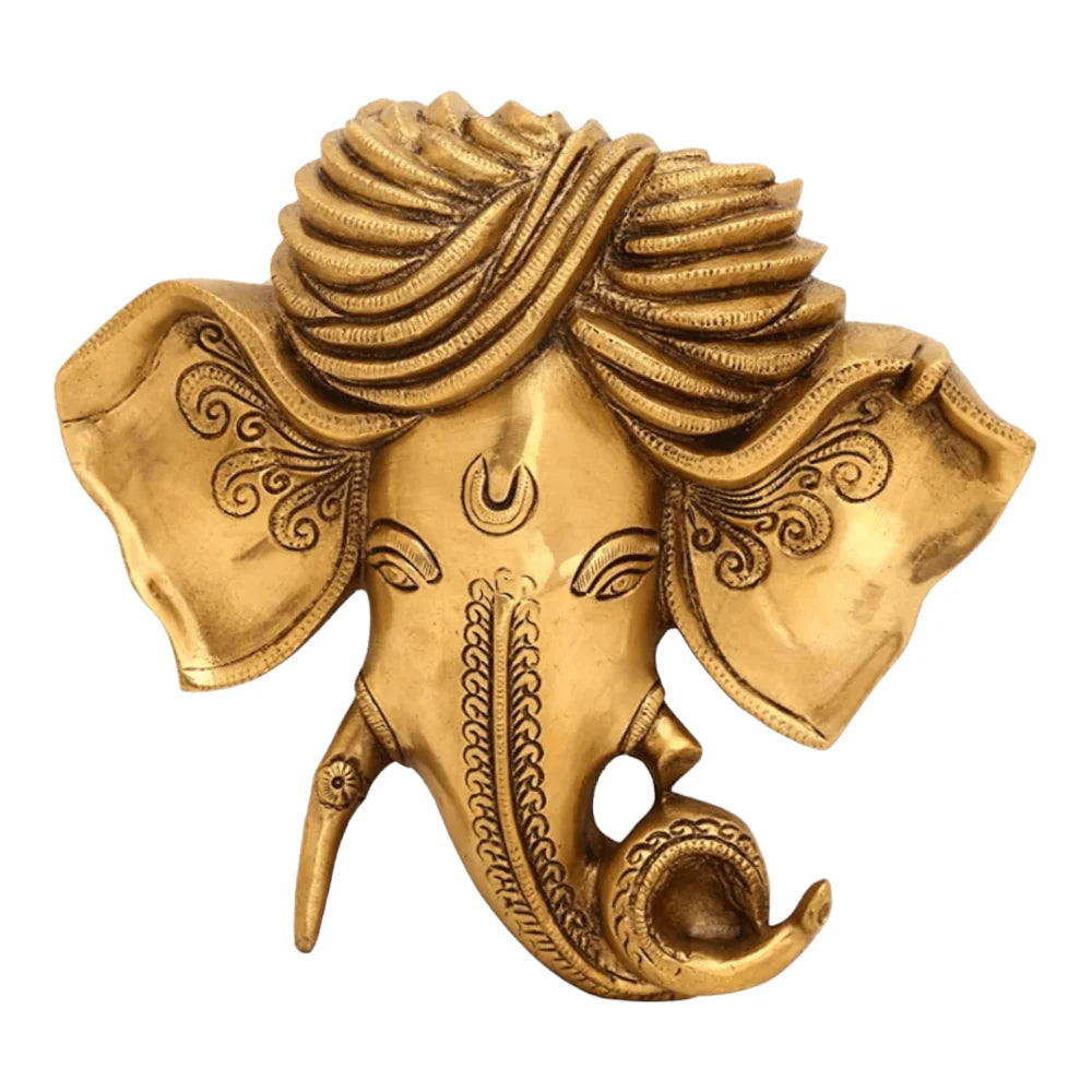 Brass Crafted Ganesha Wall Mask – Handmade Decorative Wall Hanging