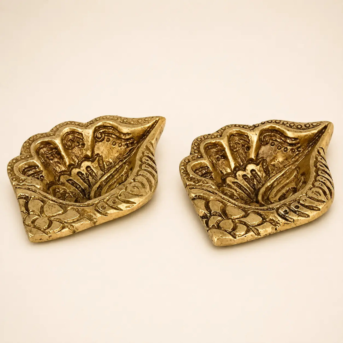 Set of 2 Brass Diya for Puja Table Decorative Showpiece Brass Gold Finish Oil Lamp – 400 Gram