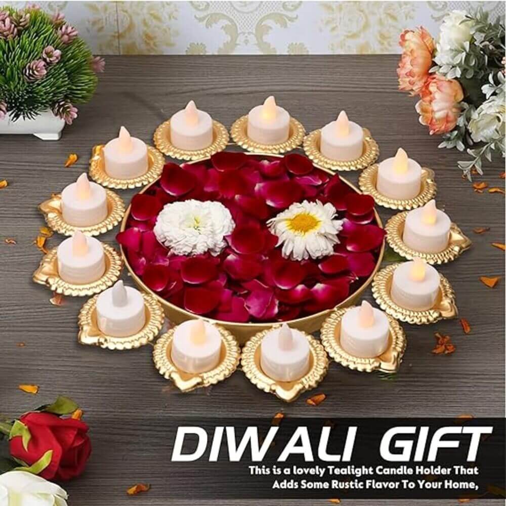 ROYALSTUFFS Metal Urli with Diyas Iron 13 - Cup Candle Holder (Gold, Pack of 1)