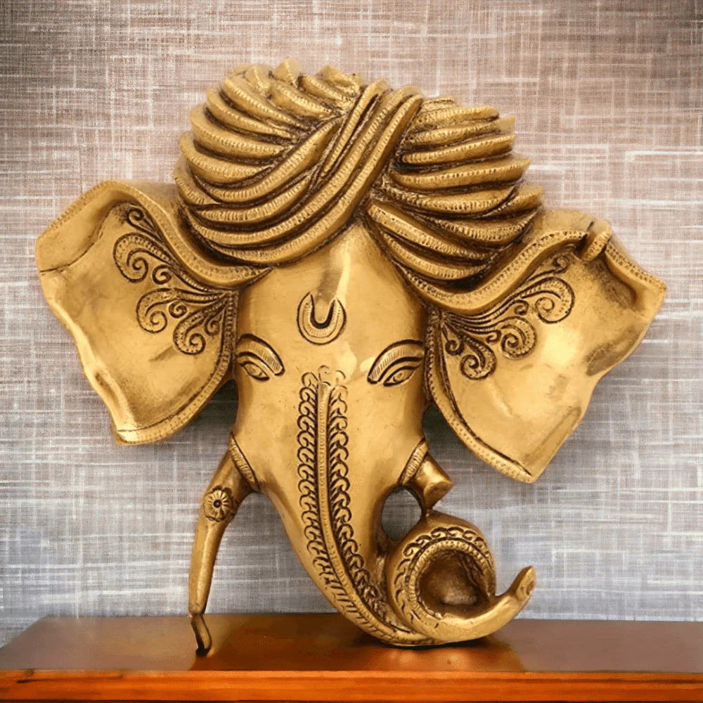 Brass Crafted Ganesha Wall Mask – Handmade Decorative Wall Hanging