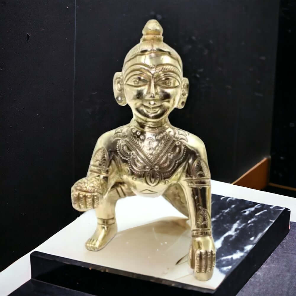 ROYALSTUFFS Brass Laddoo Gopal, Baby Krishna,Idol Statue Sculpture, Brass Laddu Gopal Kishan, Thakurji Murti Idol Statue, Laddu Gopal Idol, Bal Gopal Murti | Weight - 530 Grams