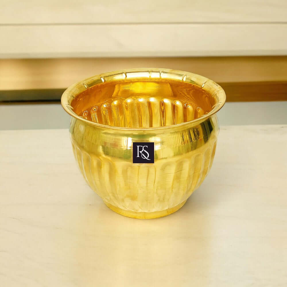 BRASS DECORATIVE ROUND SHAPE FLOWER POT - 6 INCH