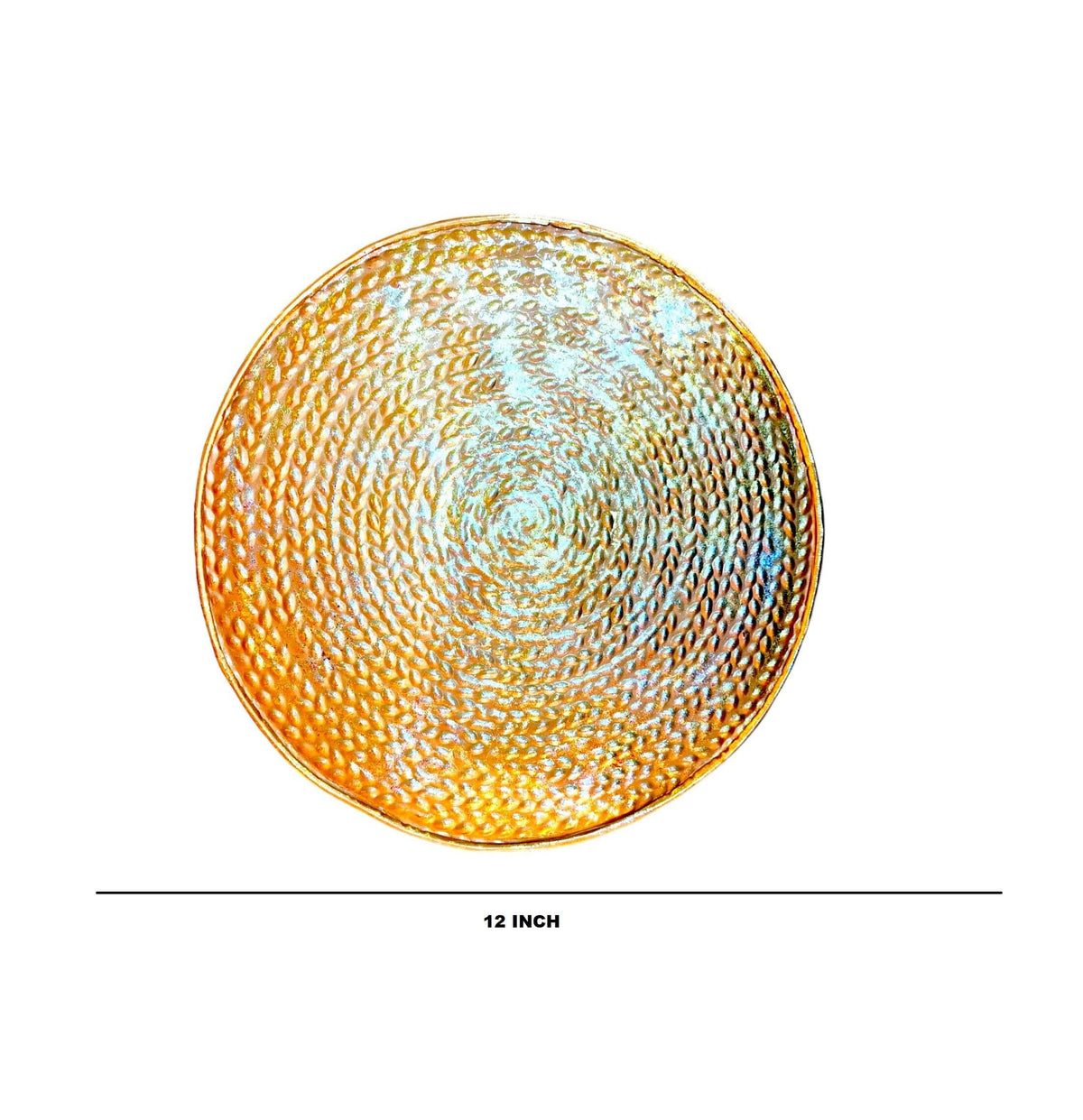 ROYALSTUFFS Metal Round Platter – Carved – Glittery Gold and Silver (12×0.5 inch)