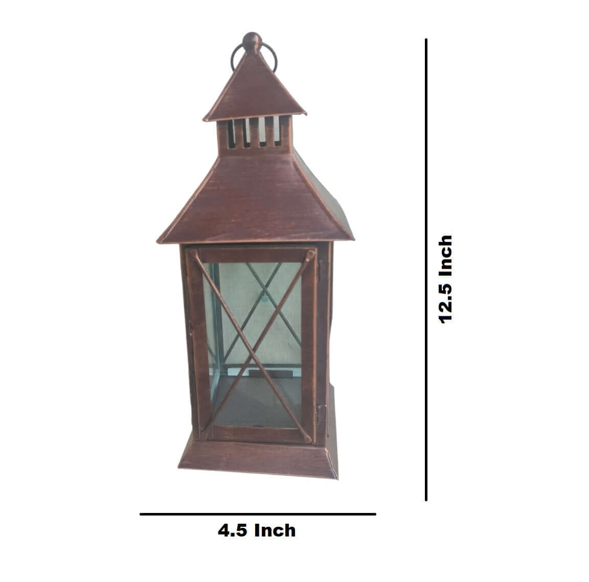 ROYALSTUFFS Hanging Moroccon Lantern for Decorations (Antique ) Brown Iron Table Lantern (4.5x4.5x12 Inch)