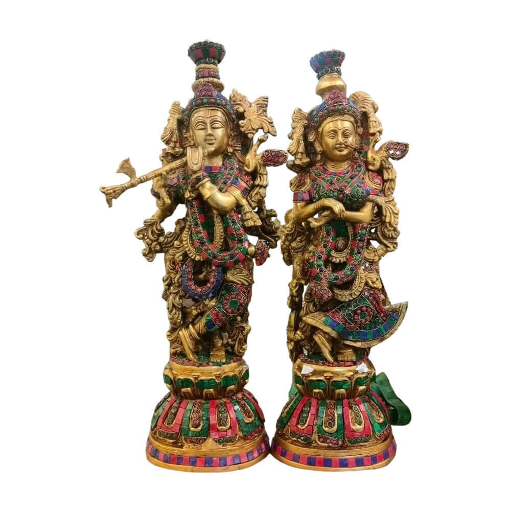 ROYALSTUFFS Brass Big Radha Krishna Idol/Multicolour Stone Work Showpiece/Standing on Flower Base Radhe Krishna Murti/for Home Office Temple/Standard Idol ( 17.8 Kg)