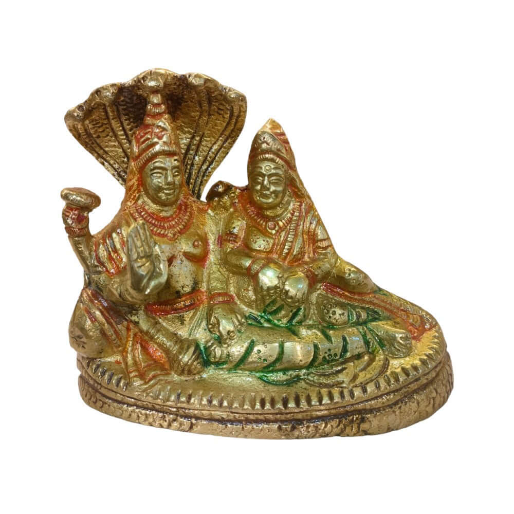 ROYALSTUFFS Brass Lord Vishnu with Lakshmi Rest Upon Shesha Naag - Brass Laxmi Narayan Statue Dimension - (5.5x4x1.5) in inches Decorative Showpiece