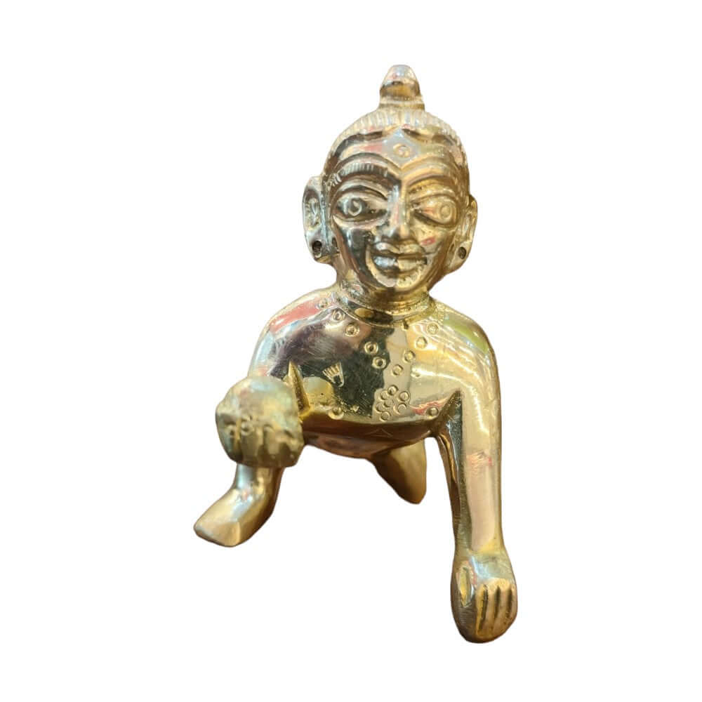 ROYALSTUFFS Brass Laddoo Gopal, Baby Krishna,Idol Statue Sculpture, Brass Laddu Gopal Kishan, Thakurji Murti Idol Statue, Laddu Gopal Idol, Bal Gopal Murti | Weight - 270 Grams
