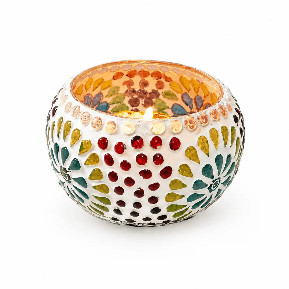 Big Handmade Mosaic Multicolored Candle Holder