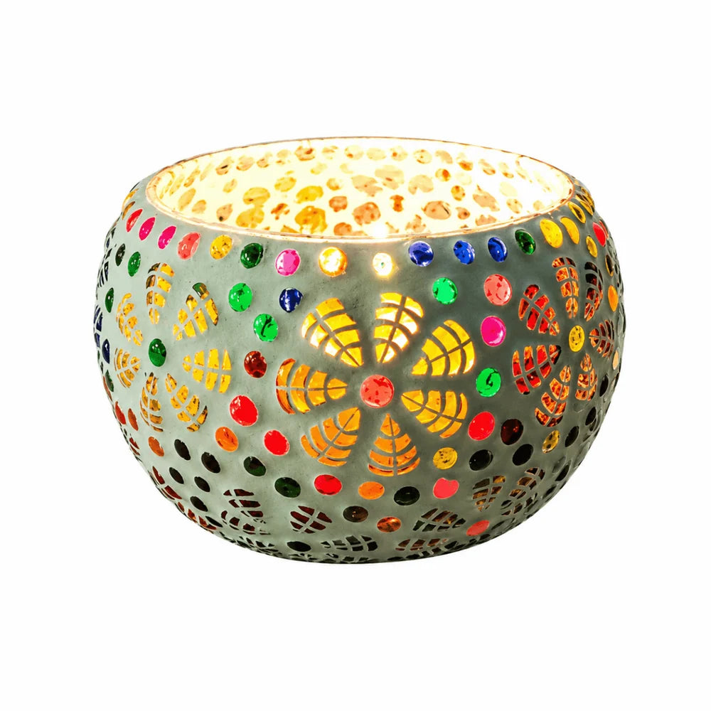 Big Handmade Mosaic Multicolored Candle Holder Tealight Holder
