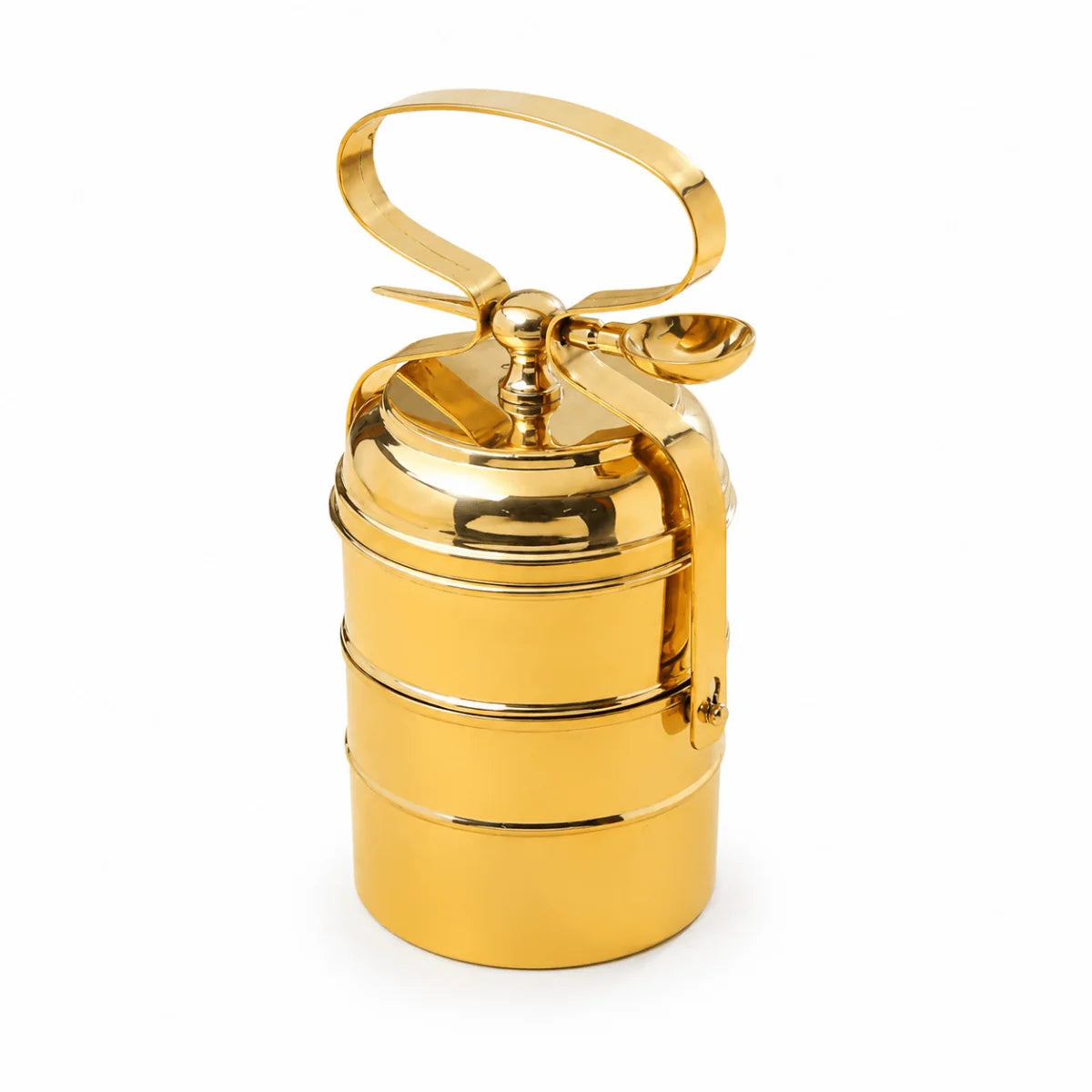 RoyalStuffs Brass 3 Tier Office Tiffin Lunch Box with Tin Lining – Portable Brass Lunch Carrier