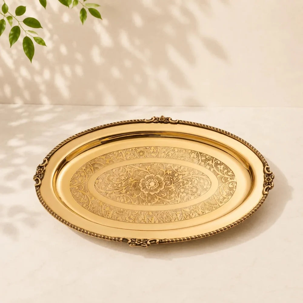 Brass Handcrafted Oval Tray / Platter