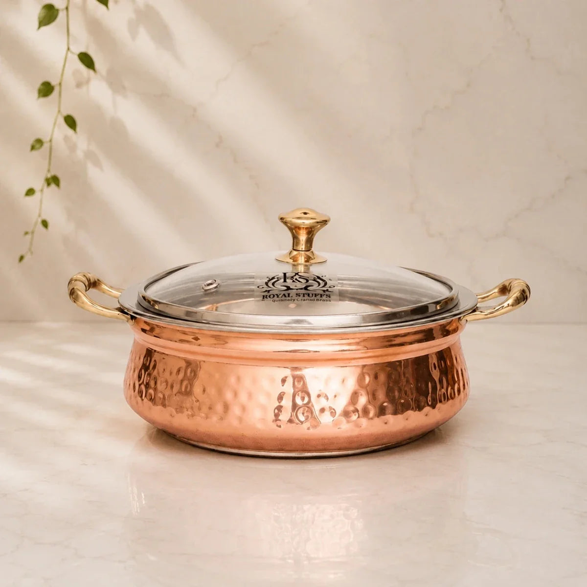 Hammered Copper Casserole with Glass Lid – Stainless Steel Serving Bowl (400 ML)