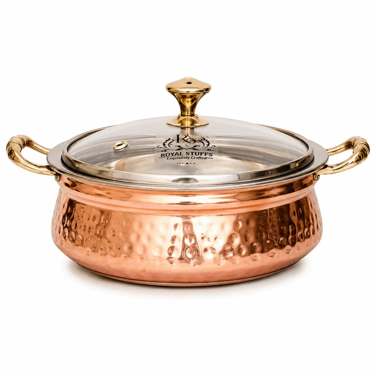 Hammered Copper Casserole with Glass Lid – Stainless Steel Serving Bowl (400 ML)