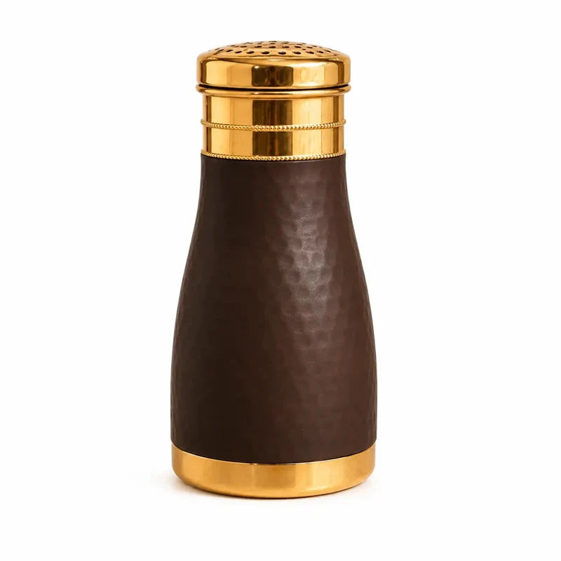 RoyalStuffs Copper Hammered Silk Finish Bedside Carafe Bottle with Inbuilt Glass – 1 Litre