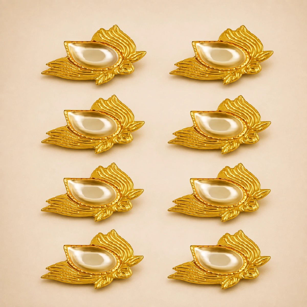 RoyalStuffs Heavy Brass Diya Set of 8 – Festive Flower Petal Oil Lamps for Diwali, Pooja & Home Décor
