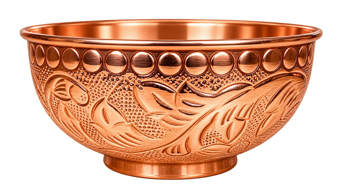 Set of 2 Embossed Leaf Design Pure Copper Bowls (440 ml Each) – Handcrafted Luxury Serveware