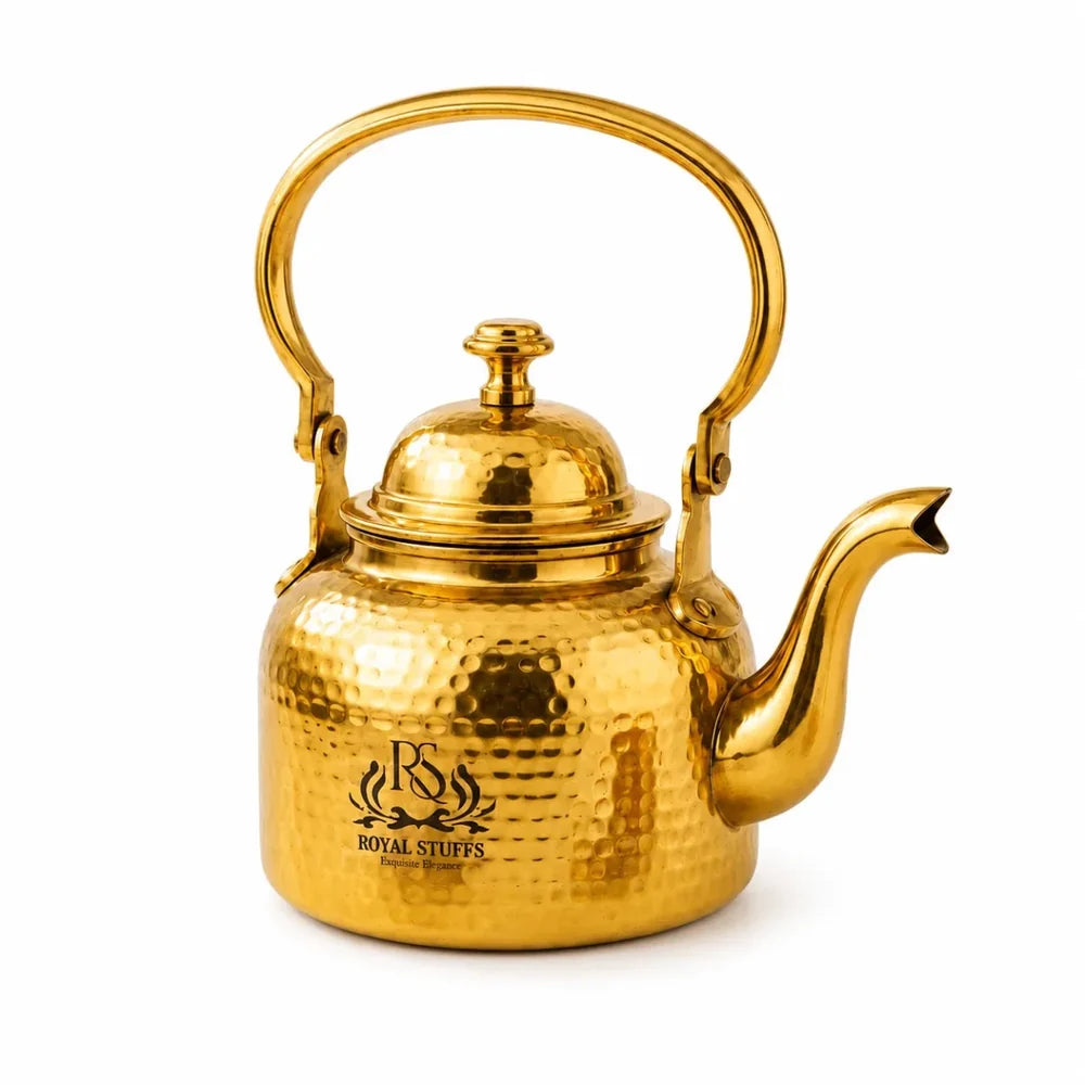 Hammered Antique Designer Brass Tea Kettle Pot Inside Tin Lining, Serving Tea Coffee, Tableware