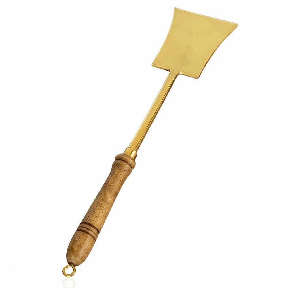 Handcrafted Pure Brass Tavetha / Spatula Turner with Wooden Handle | For Dosa, Roti & Chapati | 14.5" Length