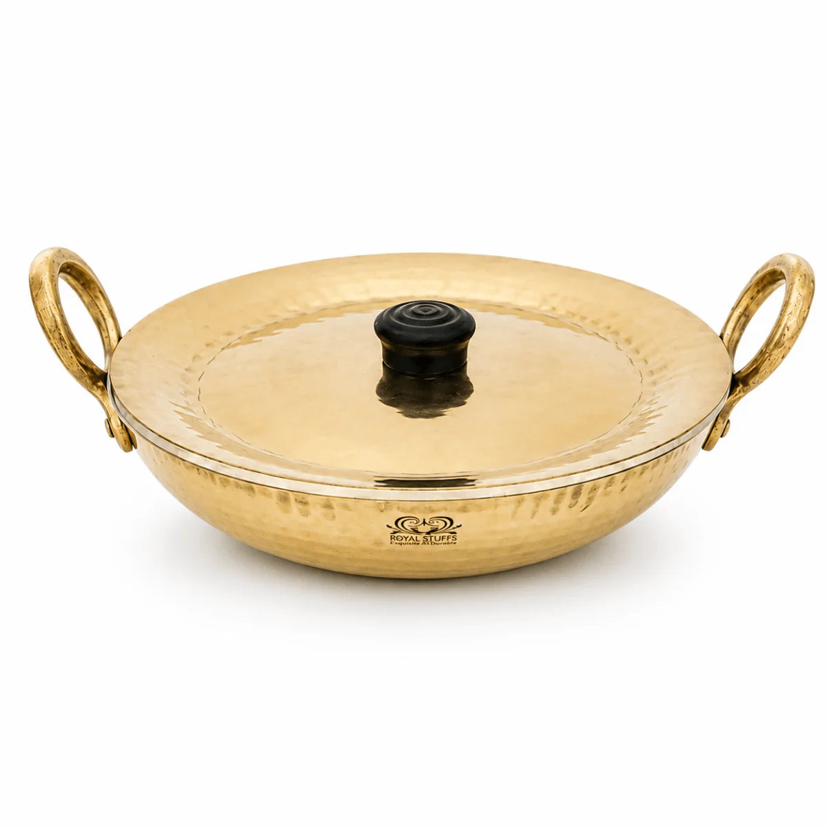 Flat Base Brass Kadhai with Lid – Tin Lined Heavy Bottom Cookware (Multiple Sizes)