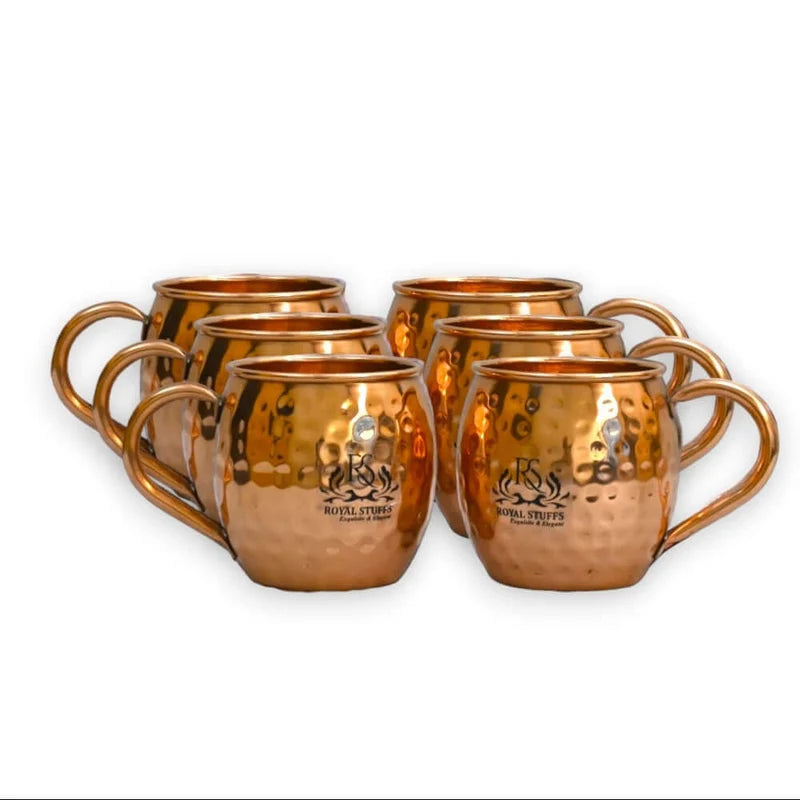 Handcrafted Copper Moscow Mule Mug Set – Set of 6 Hammered Copper Drinkware Mugs