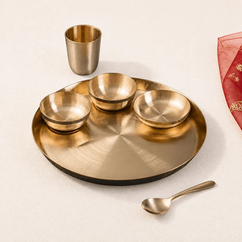 Handmade Pure Kansa Thali Set (6 Pieces) | Traditional Bronze Dinnerware by RoyalStuffs.com