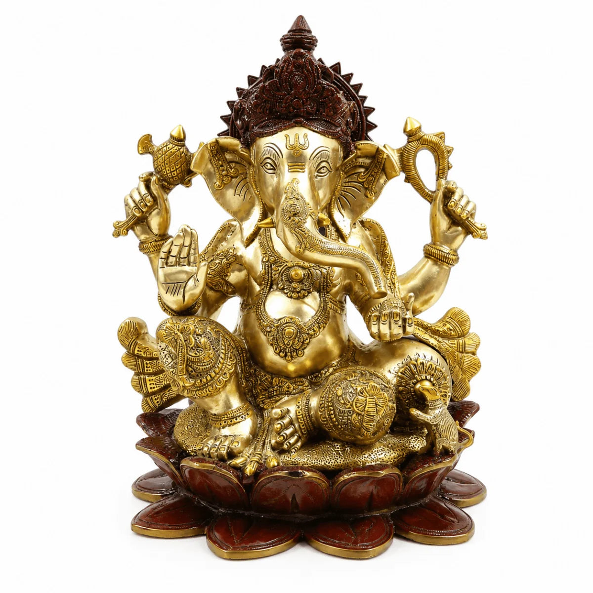 RoyalStuffs 22 Inch Large Brass Lord Ganesha Statue – Handmade Exotic Triple Chola Finish Ganpati Idol on Lotus