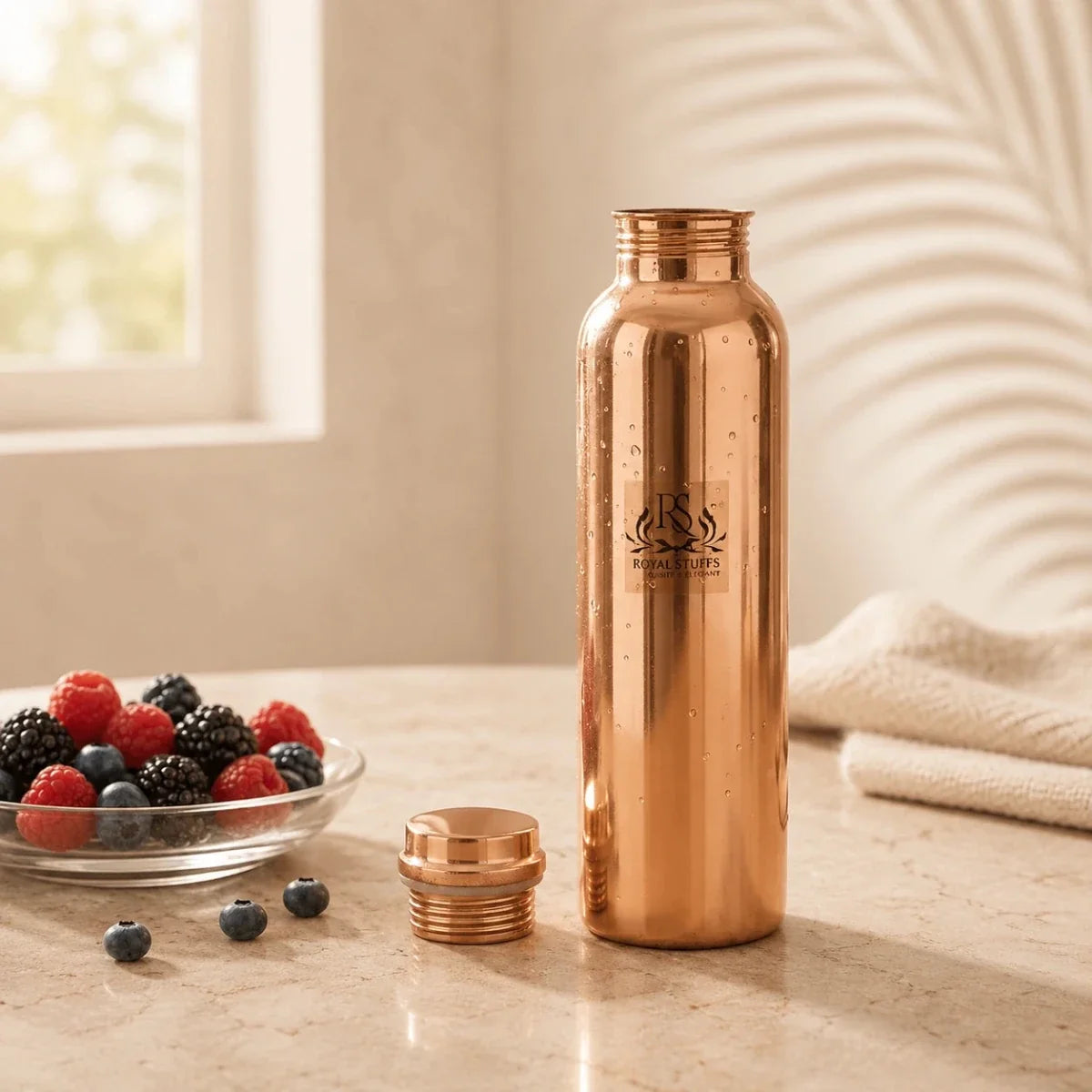 Royal Plain Shine Copper Water Bottle – 900 ml | Pure Copper, Minimal Design
