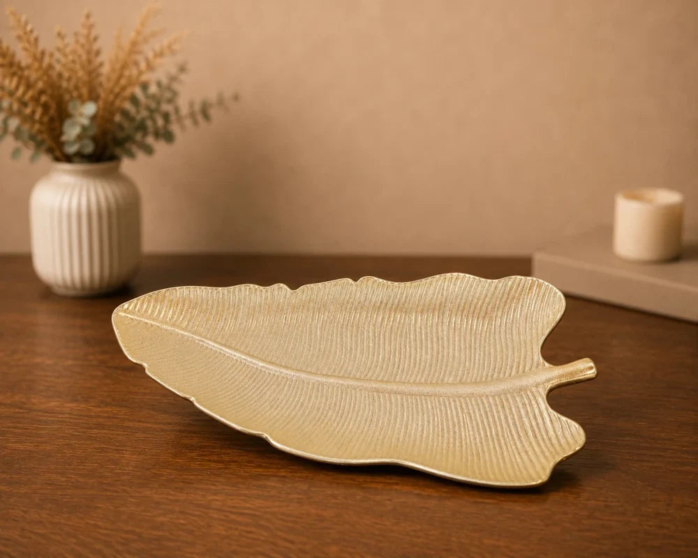 Premium Lotus Leaf Serving Platter - Gold Glittering Finish