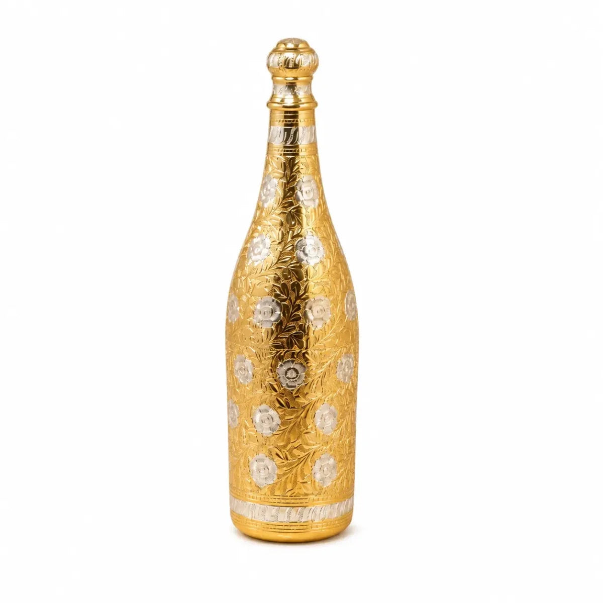 RoyalStuffs Pure Brass Royal Champagne Bottle – Hand Carved 16 Inch Decorative Showpiece