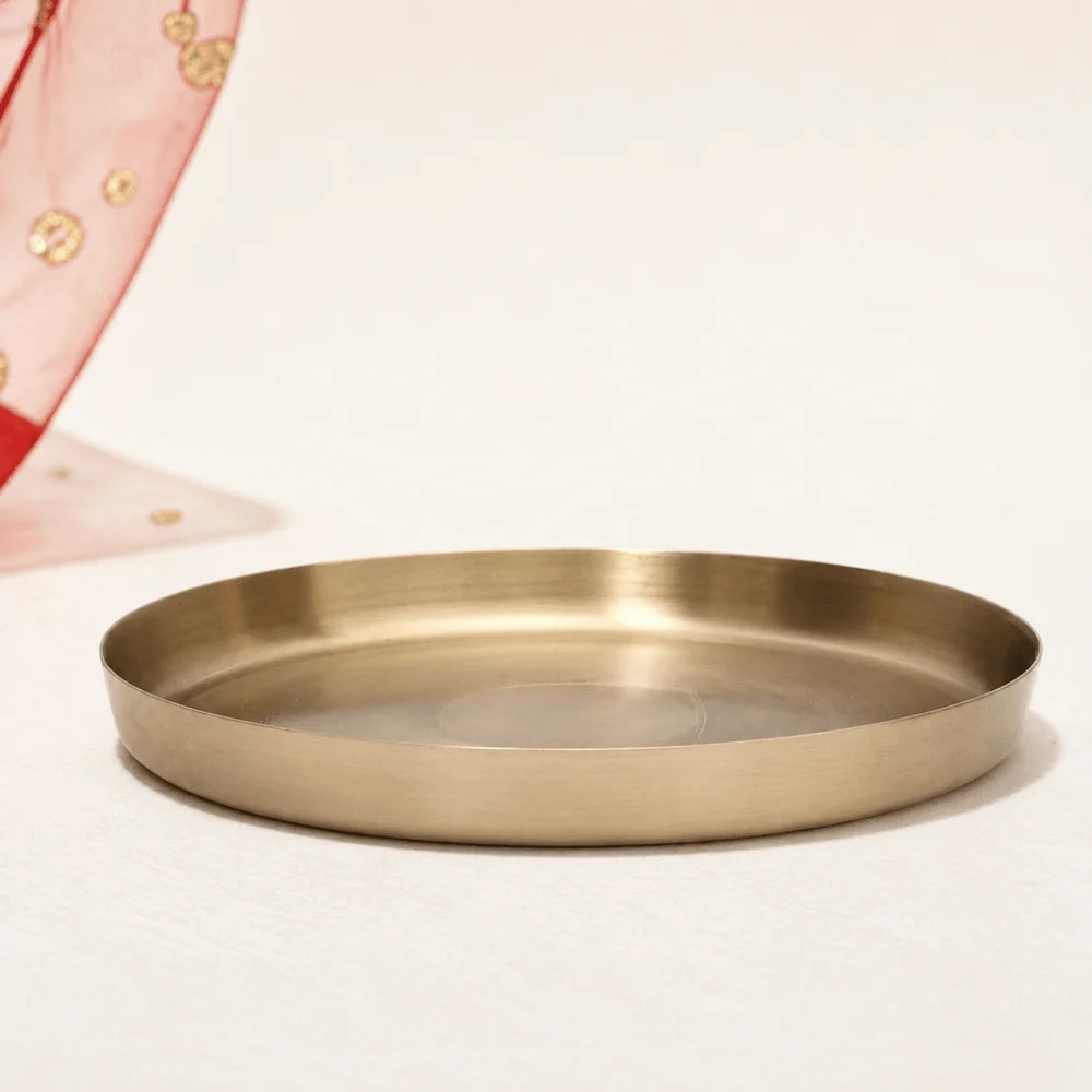 Pure Kansa Thali Set – 6 Piece | Curved Design Bronze