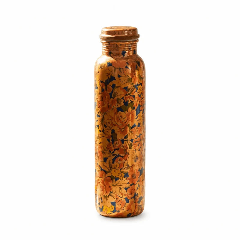 RoyalStuffs Printed Pure Copper Water Bottle – Floral Designer Copper Bottle for Daily Hydration (950 ML)