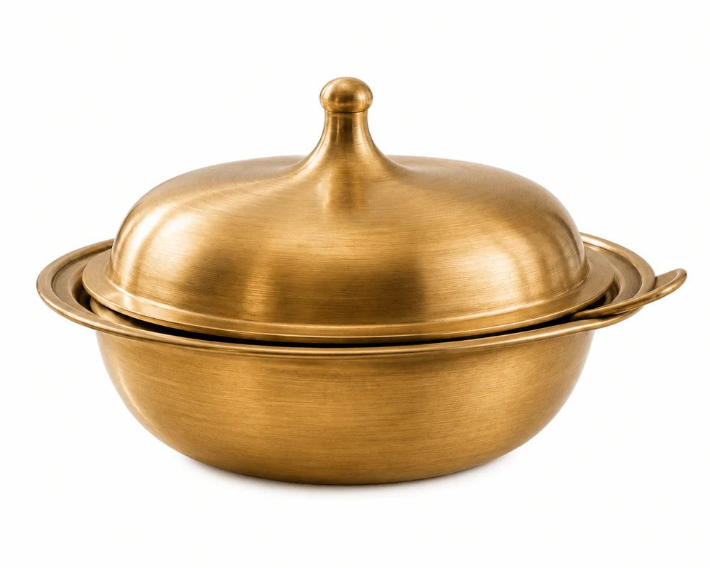 ROYALSTUFFS Pure Kansa Bronze Casserole Donga with Lid | Handmade Traditional Serving Bowl for Dining & Ayurveda Benefits