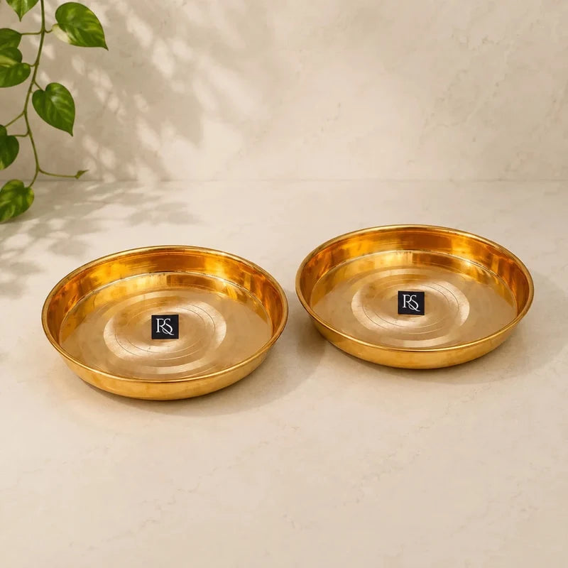 SET OF 2 Traditional Design Pure Copper Plates with Circular Ring Design - 11 Inch Diameter