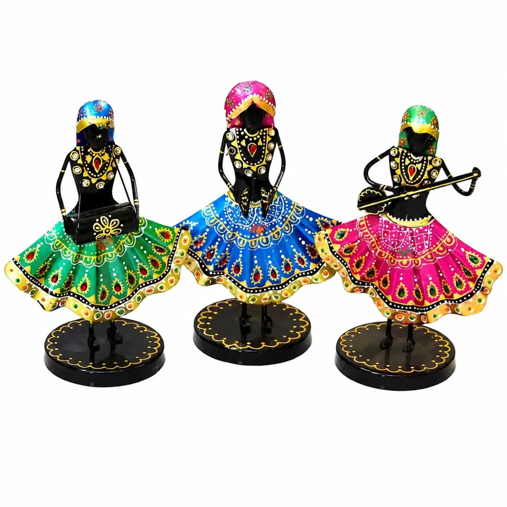 Set of 3 Musician Figurine Showpiece Iron for Shelf Décor & Gifts, 9.5 Inch (Multicolor)