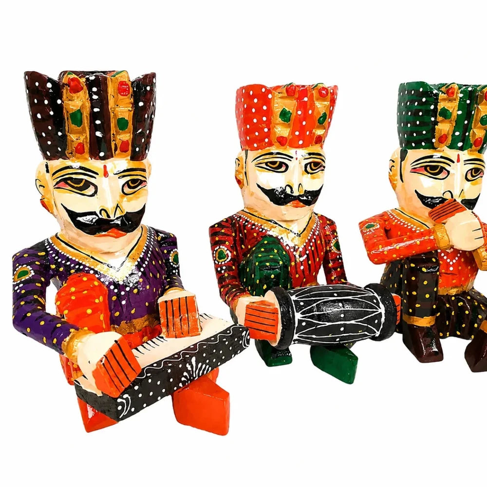 Set of 5 Royal Rajasthani Musician Wooden Showpiece - For Table & Home Decor - 6 Inch