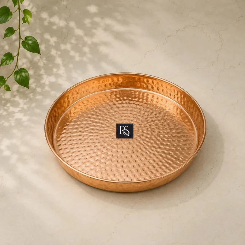 Traditional Pure Copper Plate with Hammered Design - 12 Inch Diameter