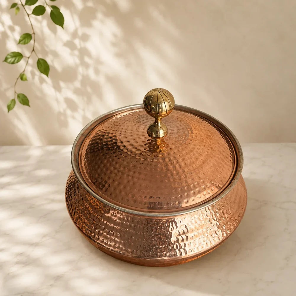 very heavy Pure Copper Handi / Degchi with Lid – 15L (15000ml) | Tin Lining Inside | Heavy-Duty Cookware & Serveware for Home, Hotel & Restaurants