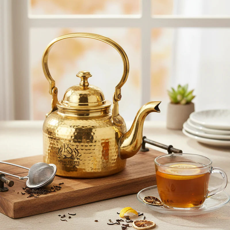 Royal Hammered Brass Tea Kettle with Tin Lining – Antique Designer (600 ml)