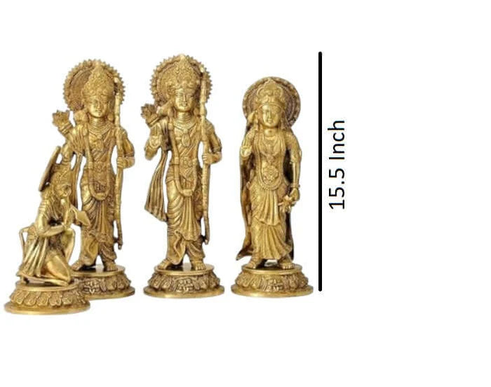 Shri Ram Darbar Brass Statue Set – Premium Handcrafted Rama Sita Lakshman Hanuman Idol Set (15.5 Inch)